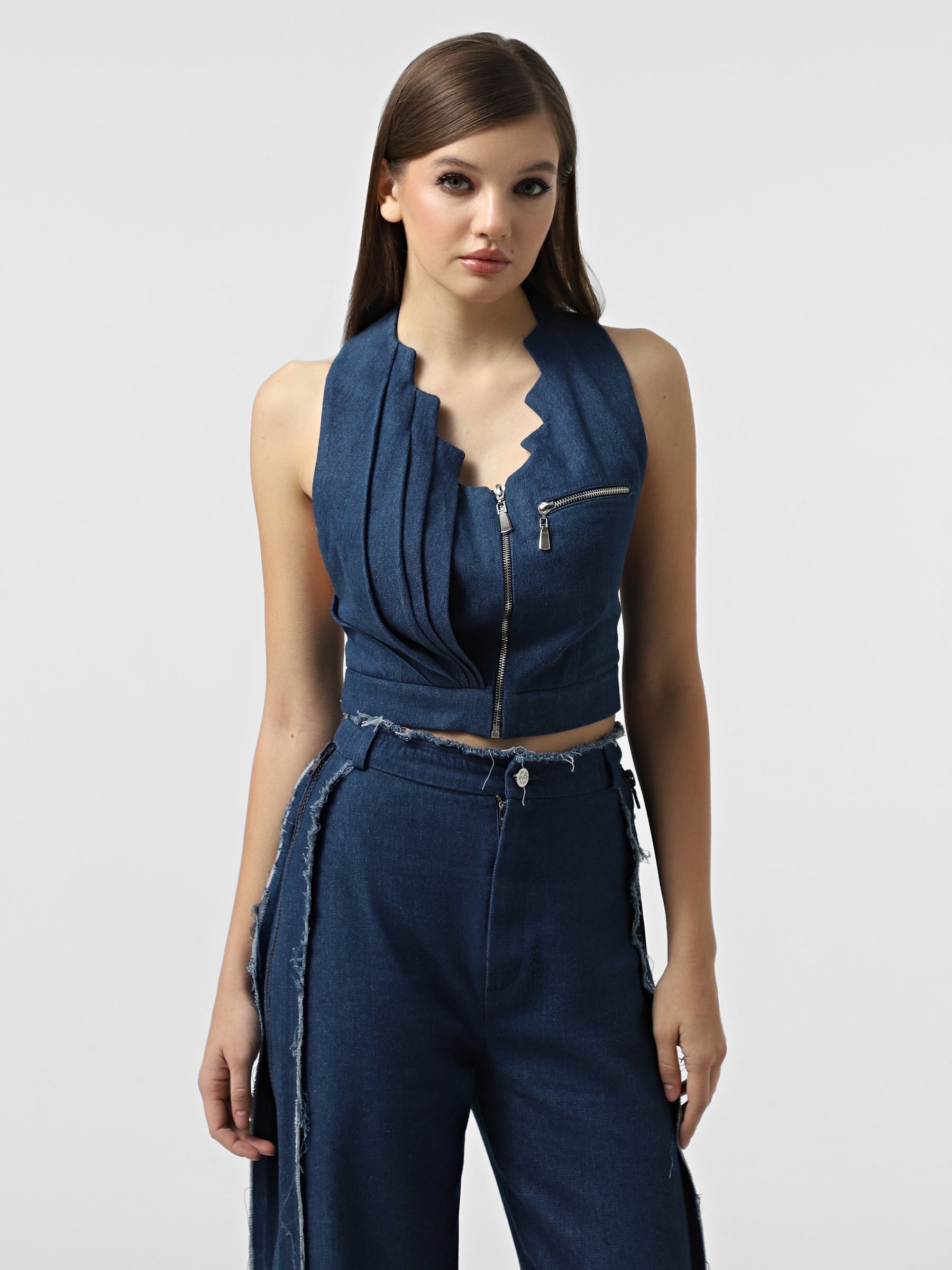 DRAPED DENIM VEST