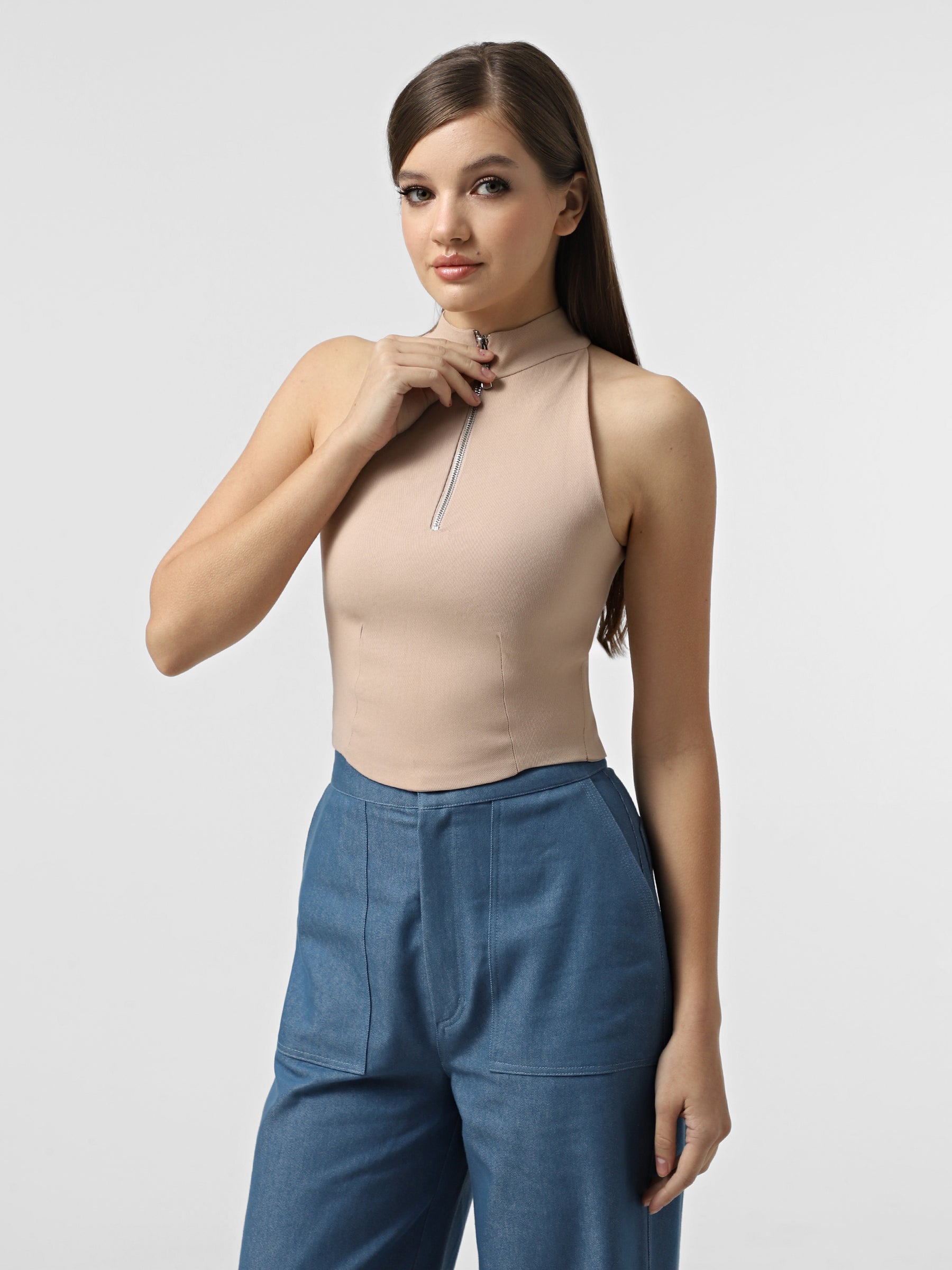 ZIPPED DENIM TOP