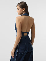 DRAPED DENIM VEST